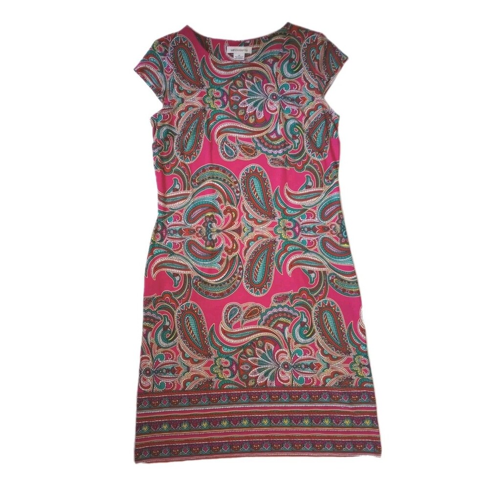 Liz Claiborne Pink Paisley Short Sleeve Dress sz M Womens Flowy Comfort Fit